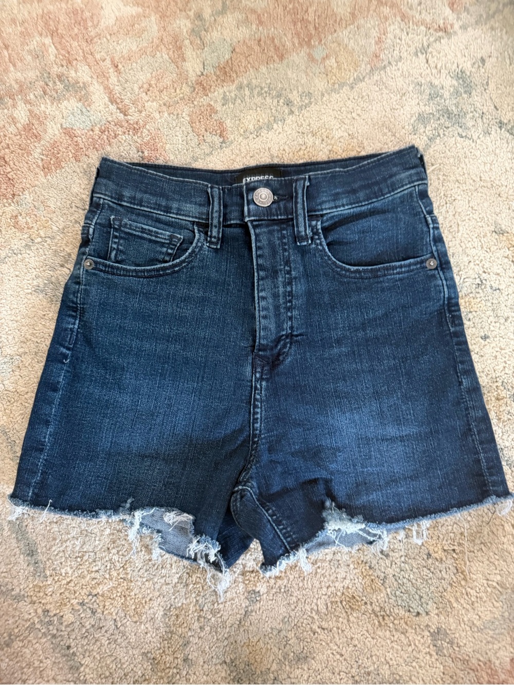 Express High-Waist Dark Blue Denim Shorts